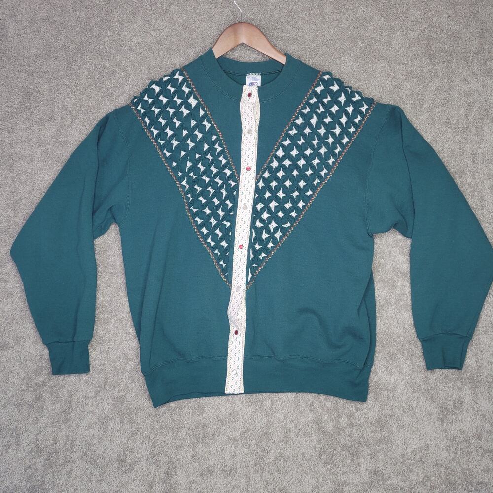 Vintage BVD Green Mistletoe Christmas Holiday Button Down Cardigan Size XXL